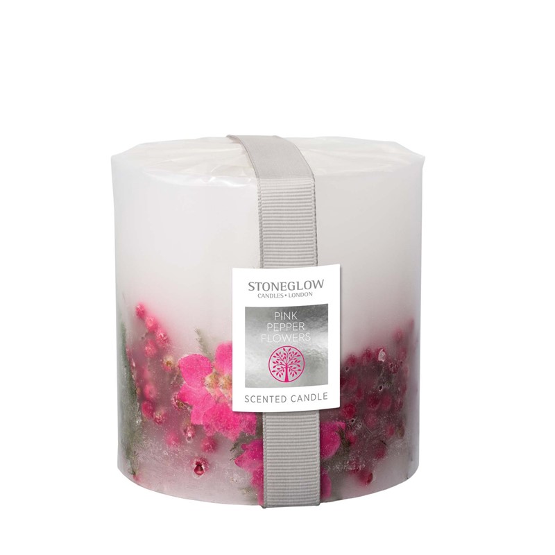 Pink Pepper Flowers Pillar Candle